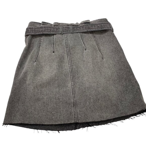 Free People Washed Black Denim Cut Off Button Fly East of Eden Belted Skirt 27 - Picture 3 of 8